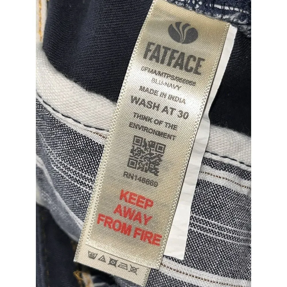 Fat Face Pants Mens 34x25 Flat Front Straight Leg Navy‎ Blue Chino